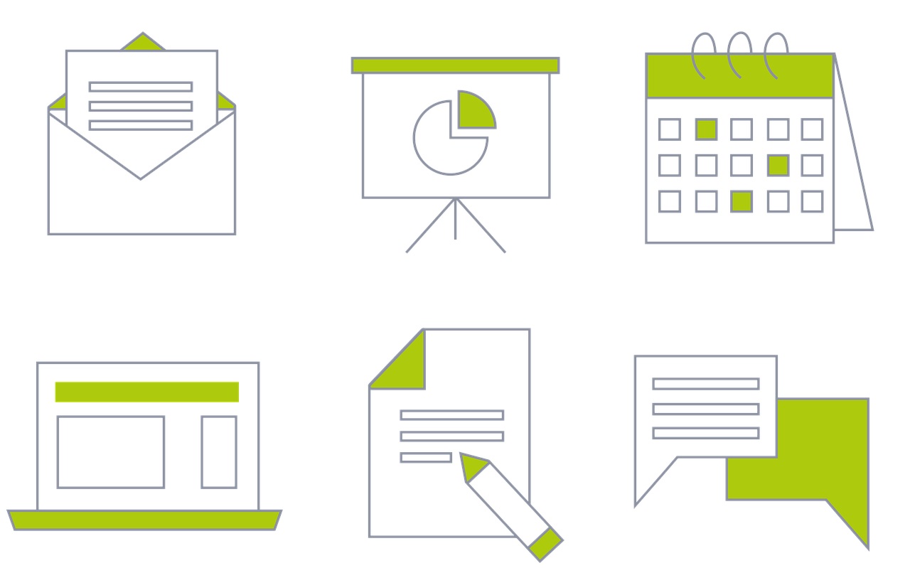 Icons that represent the essential elements of an effective landing page design